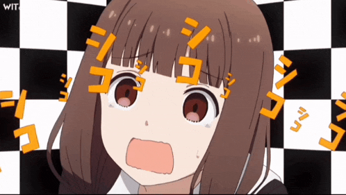 a girl with a surprised look on her face with wit written on the bottom right
