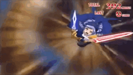 a girl is flying through the air while holding a sword in a video game .