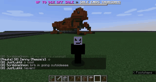 a screenshot of a minecraft game that says up to 96 % off sale