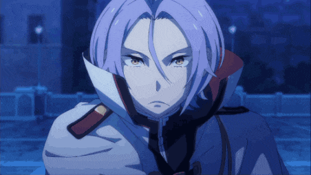 a close up of a person with purple hair and a red collar
