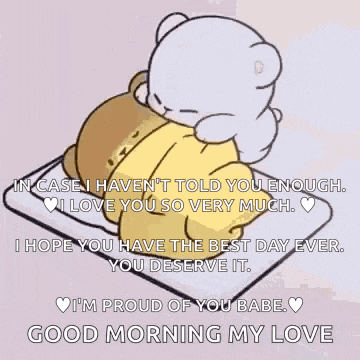 a cartoon of a teddy bear laying on top of another teddy bear with a message on it .