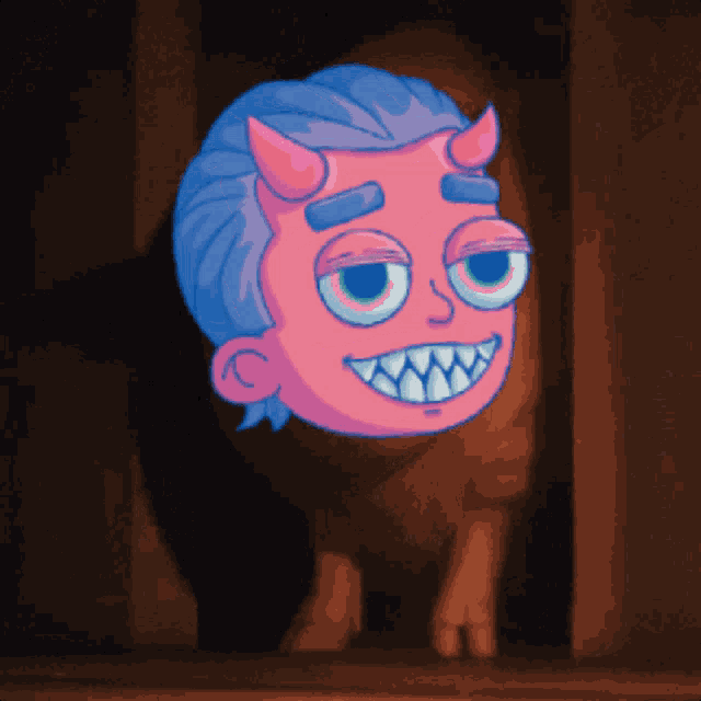 a cartoon drawing of a demon with horns