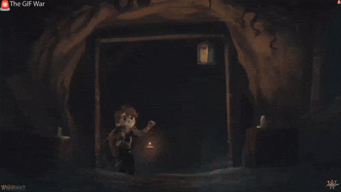 a cartoon of a boy holding a lantern with the gif war written on the top
