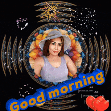 a picture of a woman with the words good morning