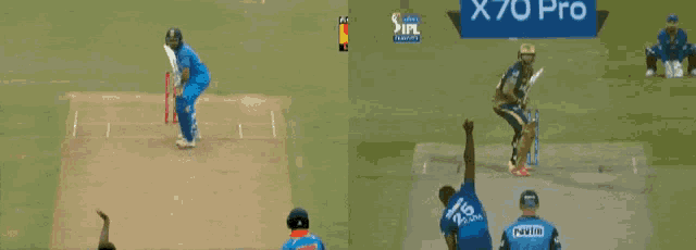 a cricket game is being played on a sunny day