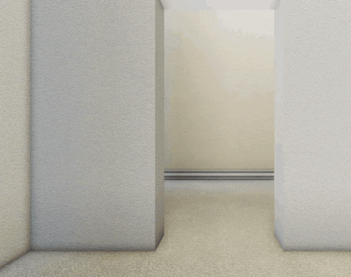 a cartoon pig is laying on the floor in a corner of a room