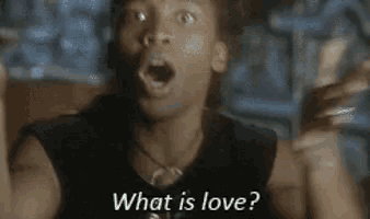 a man is asking what is love with his mouth wide open .