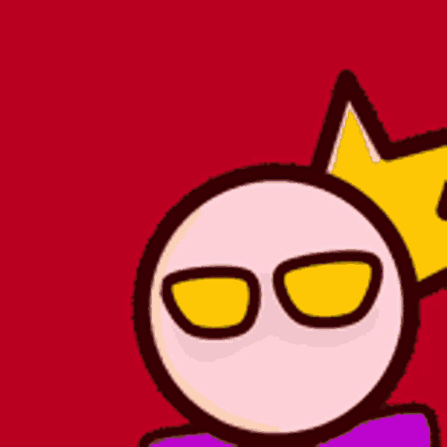a cartoon character with yellow eyes and a yellow crown