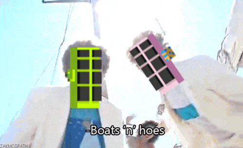 a cartoon of a man and a woman with the words boats n ' hoes
