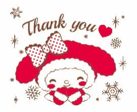 a thank you card with a cartoon character in a santa hat .