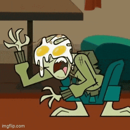 a cartoon of a zombie with eggs on his face screaming