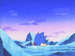 a cartoon of sonic the hedgehog laying on a pile of ice