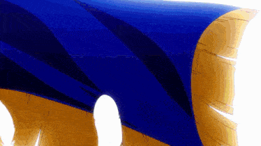 a blue and yellow striped item with a hole in the middle