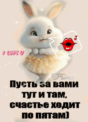 a picture of a bunny with a letter with a kiss on it and the words i love u