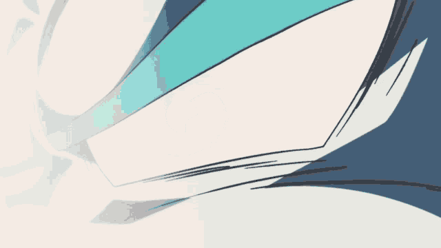 a close up of a cartoon character 's eye with a blue stripe around it