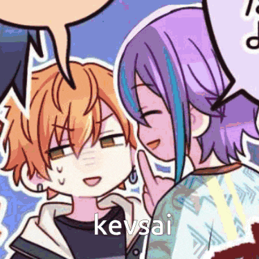 a boy and a girl are standing next to each other and the girl is giving the boy a kiss on the cheek .