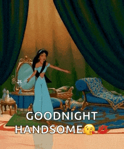 jasmine from the movie aladdin is dancing in front of a mirror and saying goodnight handsome