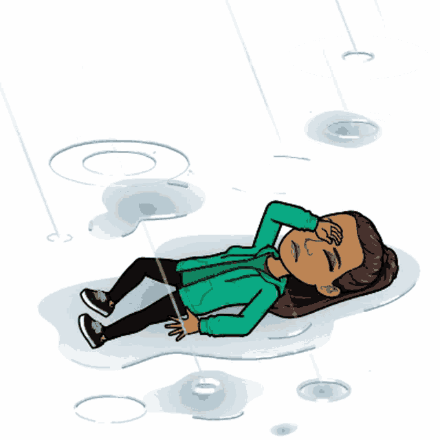 a cartoon of a woman laying on the ground with her hand on her forehead