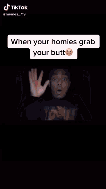 a tiktok video shows a gray carpet with the words `` when your homies grab your butt '' .