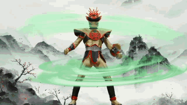 a cartoon character is surrounded by a green ring