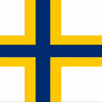 a yellow blue and white flag with a blue cross in the middle