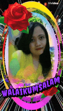 a picture of a woman with a red rose and the words " selamat "