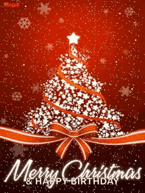 a christmas card with a christmas tree and the words merry christmas and happy birthday
