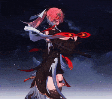 a girl with red hair is holding a sword in her hand