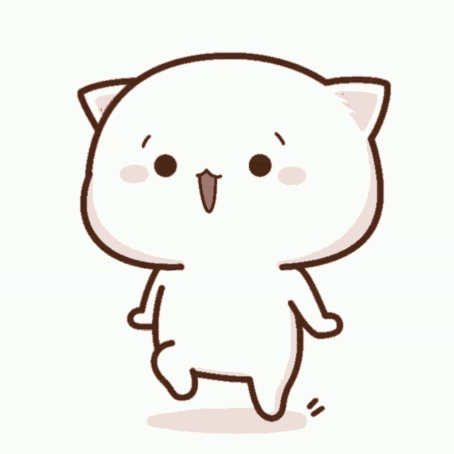 a cute cartoon cat with a big mouth is walking on a white background .