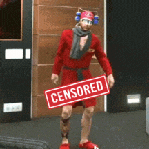 a man in a red robe is holding a sign that says " censored "