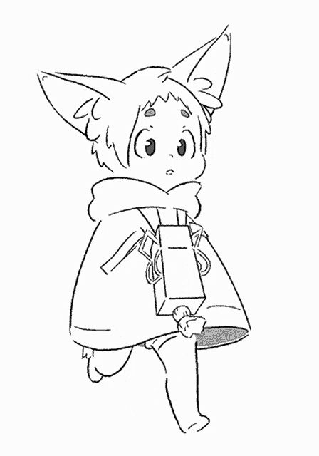 a black and white drawing of a fox wearing a cape