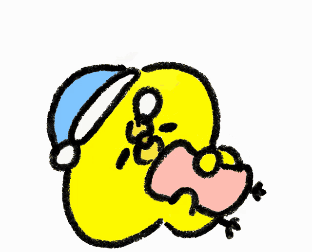 a cartoon drawing of a duck with a bottle in its mouth