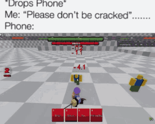a screenshot of a video game that says drops phone me please don t be cracked phone
