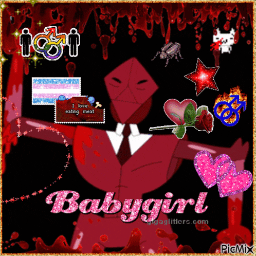a picture of a man in a suit and tie with the words " babygirl " on it