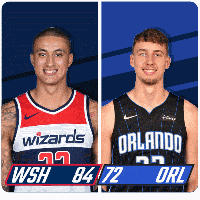 two basketball players one from the wizards and one from the orlando magic are shown