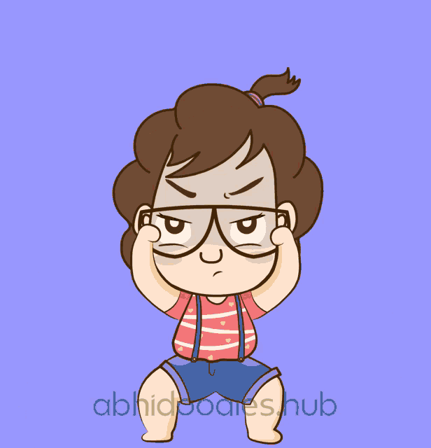 a cartoon drawing of a girl with glasses making a face