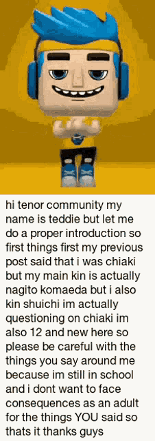 a picture of a ninja funko pop with headphones on a yellow background
