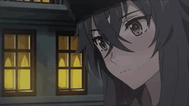 a close up of a girl 's face in front of a building
