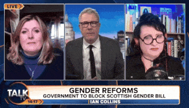a man and two women are on a talk tv show discussing gender reforms