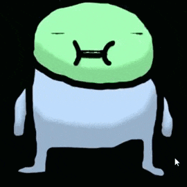 a cartoon character with a green head and a black letter h on it 's face