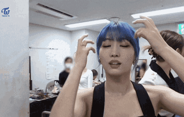 Sana Momo Blue Hair GIF