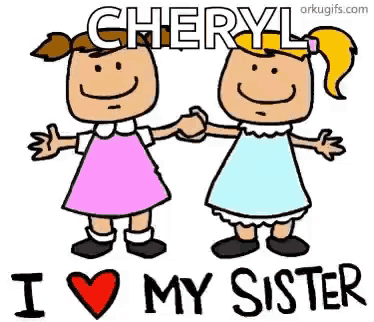 a cartoon of two little girls holding hands with the words `` i love my sister '' .