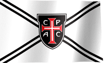 a black and white flag with a red cross and the letters cp ac on it