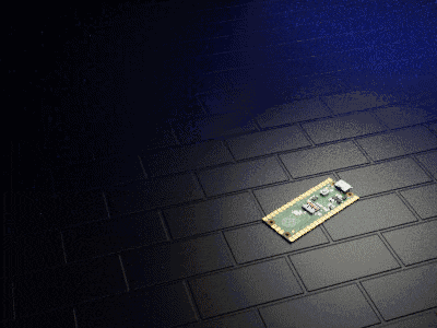 a green board with gold trim sits on a black tile floor