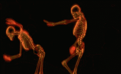 a close up of a person 's skeleton on a black background