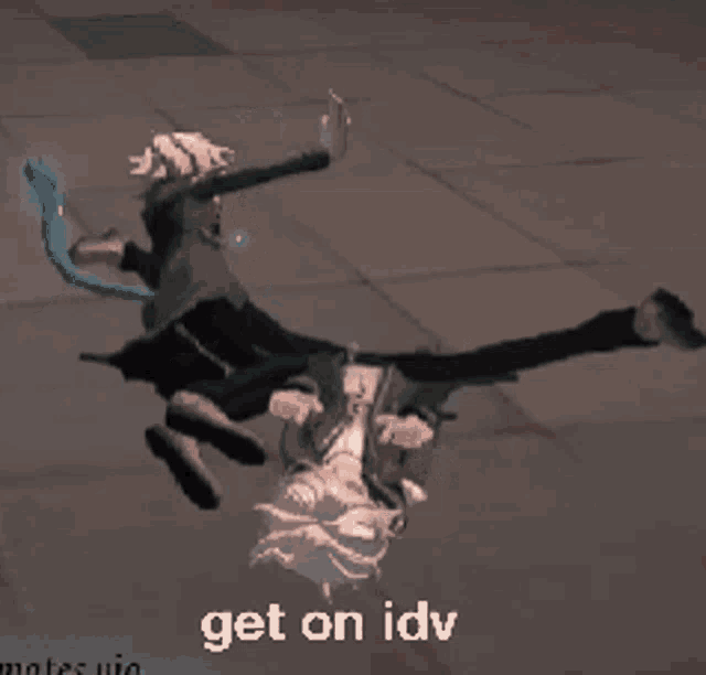 a person is being held upside down by another person with the words get on idv written below them