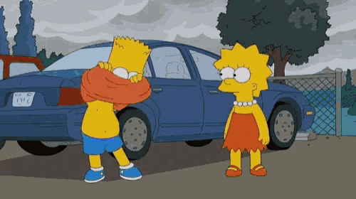 bart simpson and lisa simpson are tied up in front of a car