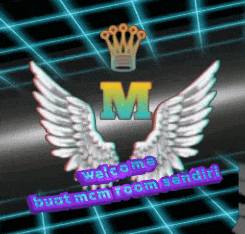 a crown with the letter m above it and wings
