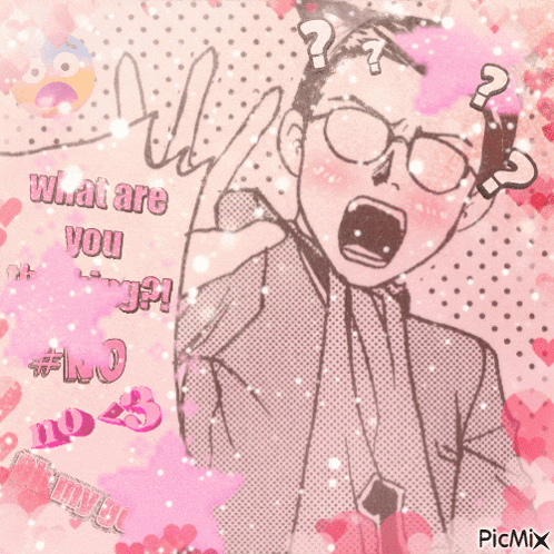 a drawing of a man with glasses and the words " what are you thinking "