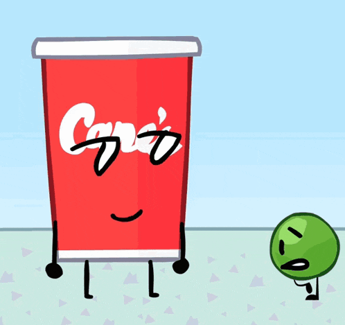 a cartoon character standing next to a red cup that says cyna 's